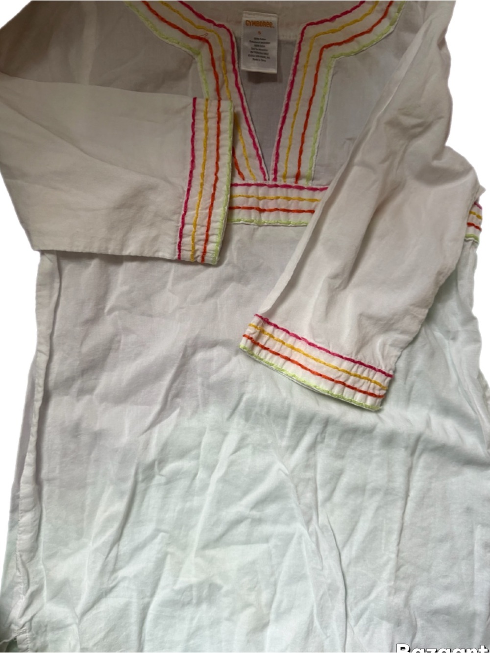 Gymboree White Tunic with Pink, Yellow and Green Stitching